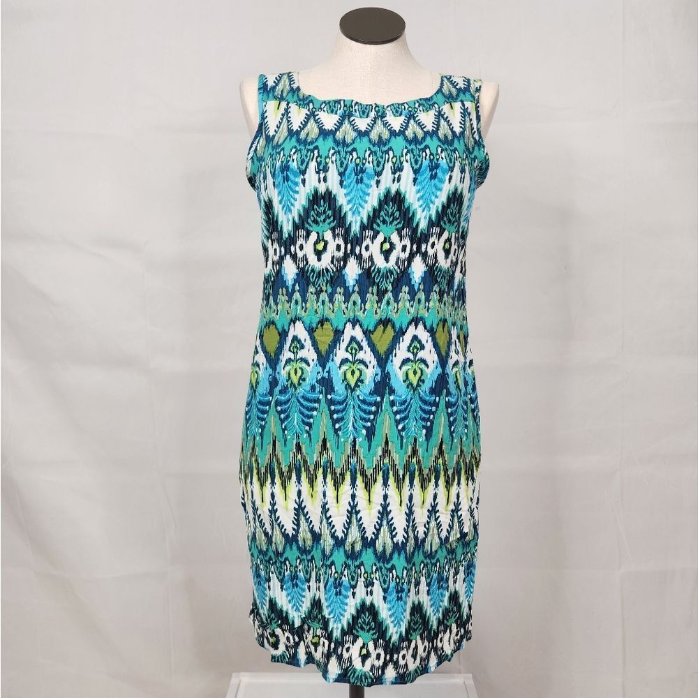 NTCO Nomadic Traders Blue Green Geometric Print Dress Sz L